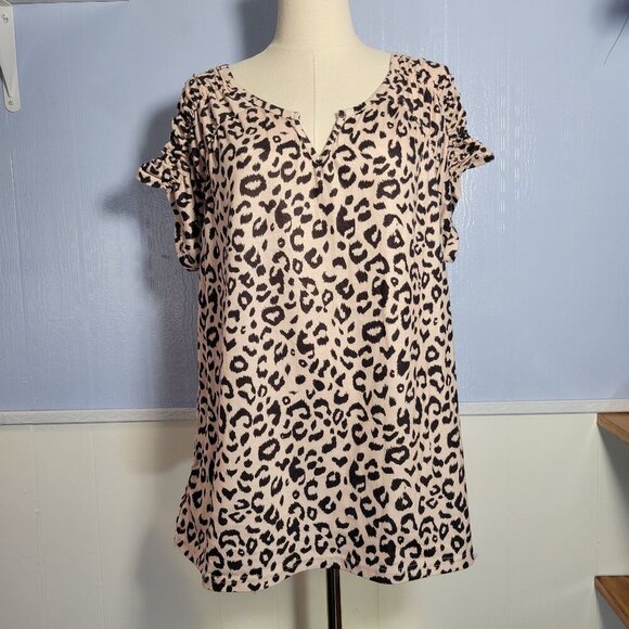 Xieerduo Extra Large Tan Black Animal Print Lightweight Shortsleeve T-shirt - Picture 1 of 10